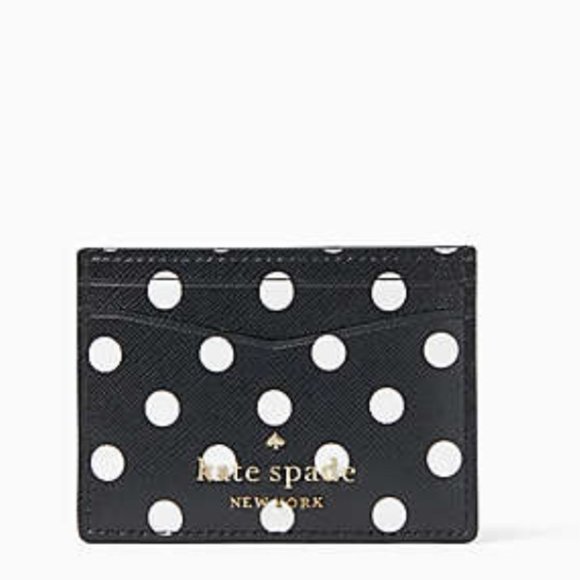 kate spade Cheers Boxed Card Holder and keychain black white polka dot nwt - Picture 2 of 7